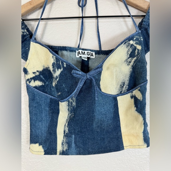 I.Am.Gia Despina Bleached Tie Dye Denim Halter Crop Top size XXS $90 - Picture 11 of 14